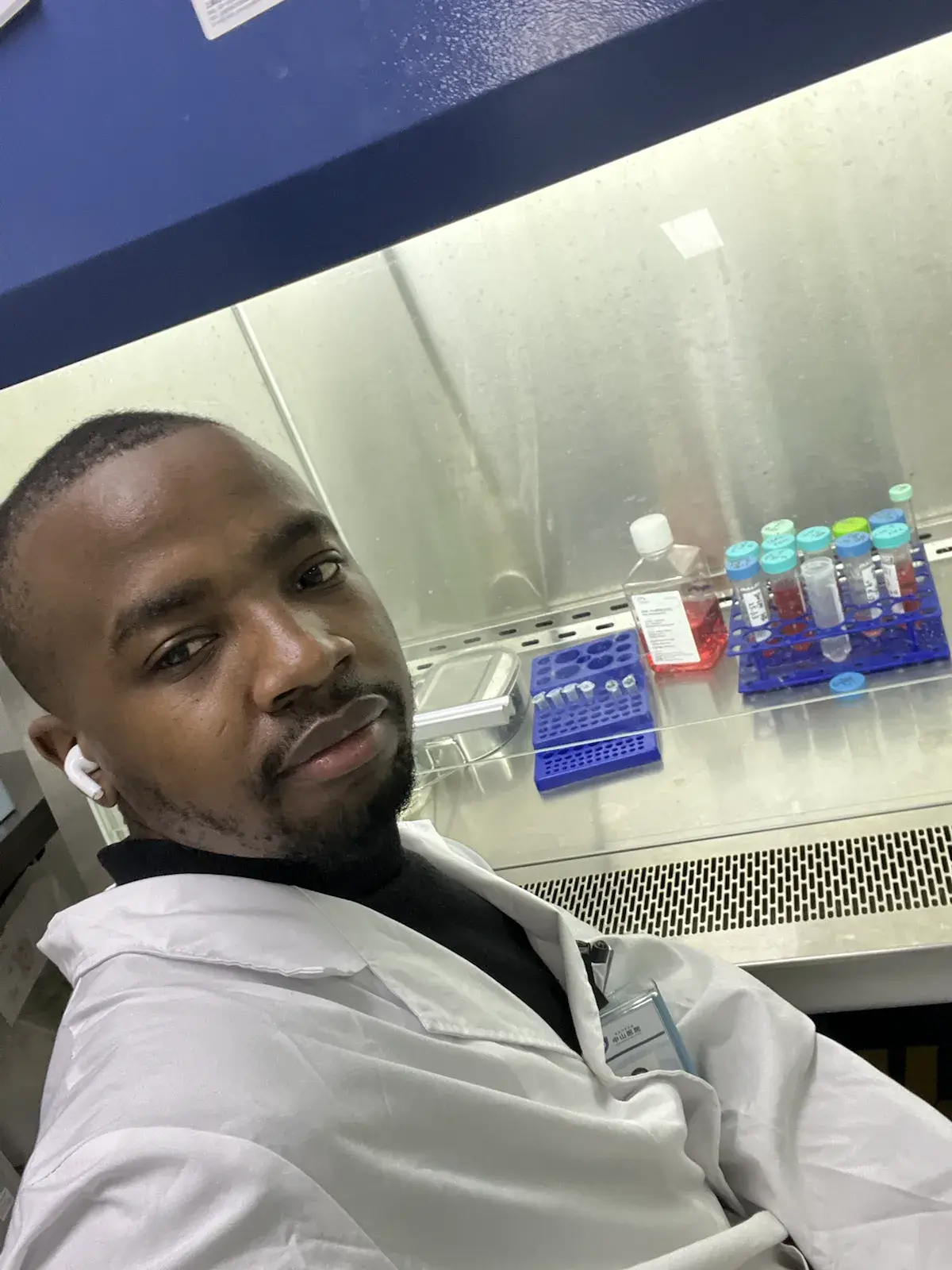 Dr. Pascal Kwangwari working in the laboratory